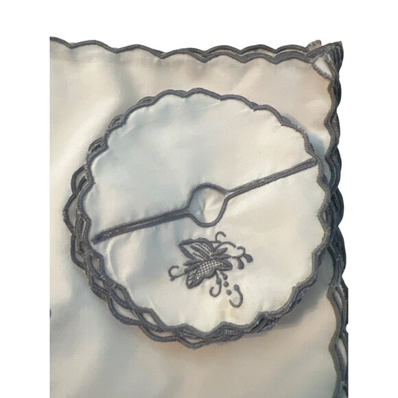 Vintage Linen Cocktail Napkins Wine Coasters Set 12 Gray Embroidery Estate NEW - Picture 3 of 4